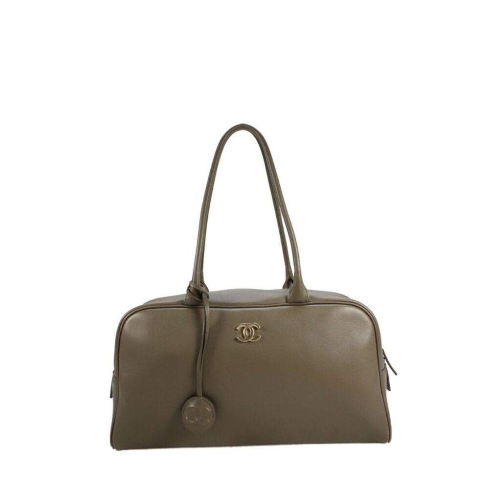 Chanel Womens Calfskin CC 2026 Large Perfect Bowling Bag Handbag Khaki
